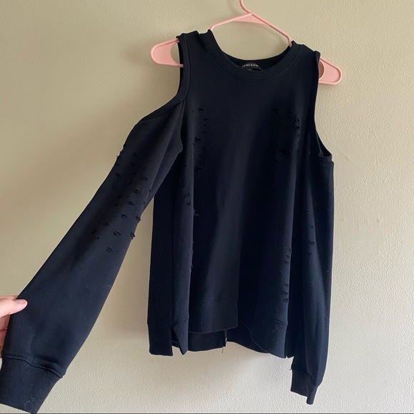jamison Tops - Jamison distressed cold shoulder  pull over